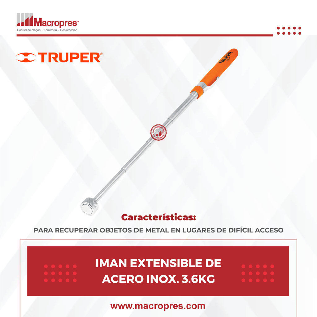 IMAN EXTENSIBLE DE ACERO INOX. 3.6KG
