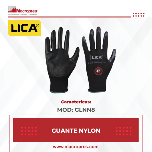 [LICA-11] GUANTE LICA NYLON/RECUB NITRILO T8 MOD:GLNN8