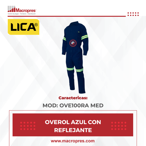 [LICA-09] OVEROL 100% AZUL C/REFLEJANTE MED MOD:OVE100RA MED