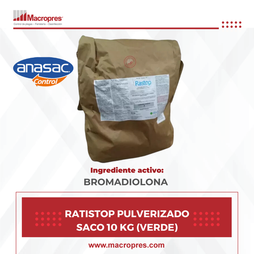 [ANAS-20] RATISTOP PULVERIZADO SACO 10 KG (VERDE)